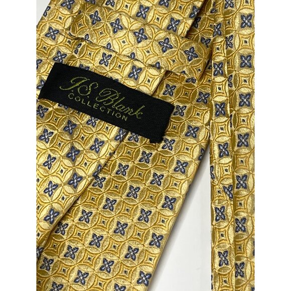 JS Blank Silk Tie Mens Yellow Blue Geometric Business Preppy Necktie - Picture 8 of 10